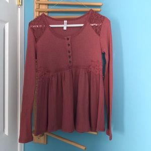 Pink Scoop Neck Half Button Down Top